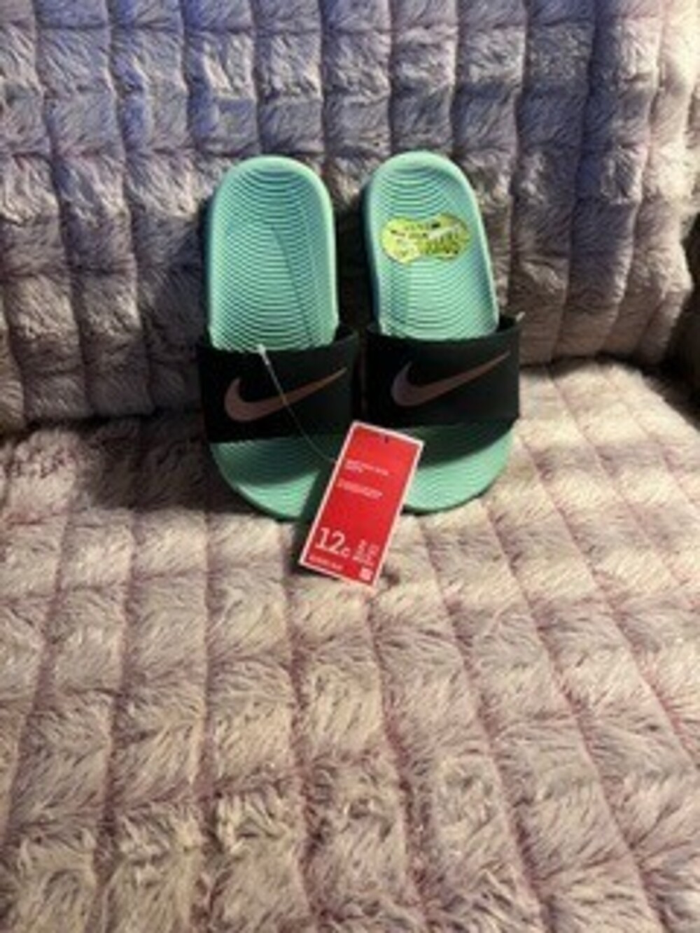 Nike Slides Children's 12C Turquoise Black with Rose Gold Swoosh